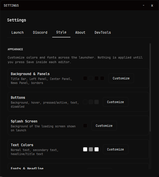 Rogue Client customization settings